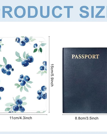PU Leather Passport Holder Cover 5.9×4.3 Inch with Credit Card Slot and Boarding Pass Slot Combo Blocking Passport Holder Wallet Cover Case for Travel Boarding Essentials (Blueberry)