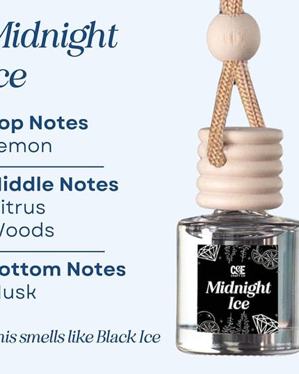 C&E Craft Co Hanging Car Air Freshener Diffuser 2 Pack, Long Lasting Fragrance Oil Car Freshener, Glass Bottle Auto Air Freshener, Made in USA (Midnight Ice)