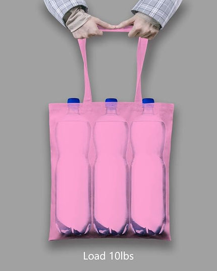 TOPDesign 12-Pack Economical 16"x15" Baby Pink Cotton Tote Bag, Lightweight Medium Reusable Grocery Shopping Cloth Bags, Suitable for DIY, Advertising, Promotion, Gift, Activity