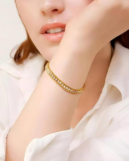 DASIQI Zirconia Tennis Bracelet for Women Hypoallergenic Gold Silver Titanium Steel Chains with Rainbow Stones, Pavé Sparkle | Everyday Luxury