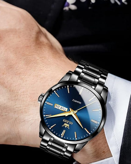 OLEVS Men's Luxury Watch Waterproof Luminous Easy Read Chronograph Watches Full Gold/White Dail/Black Face with Calendar Wristwatch