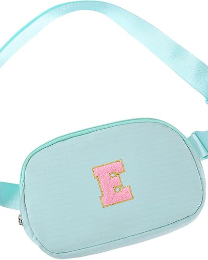 Glratn Initial Letter Fanny Pack for Girls,Patch Belt Bag,Toddler Crossbody Bags，Gifts for 3 4 5 6 7 8 9 10 11 12 Year Old Teens Kids,Christmas Graduation Gifts for Teen Girls ，(Light green-E)