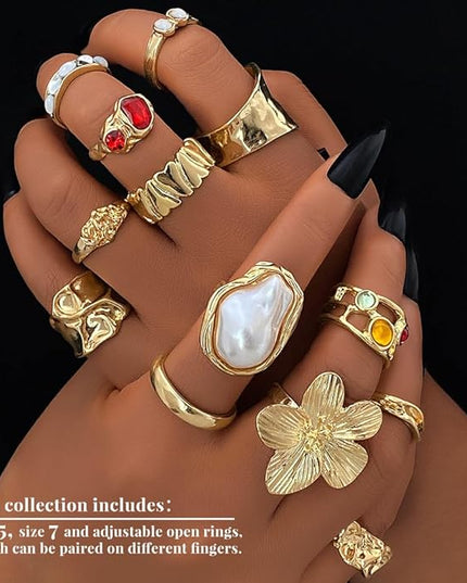 KISS WIFE Goldenen Silvery Black Kunckle Rings Set for Women, Dainty Simple Trendy Cute Stackable Finger Rings Pack, Perfect for Stacking Layering on Thumb and Knuckle, Mixed Size, Jewelry Gift
