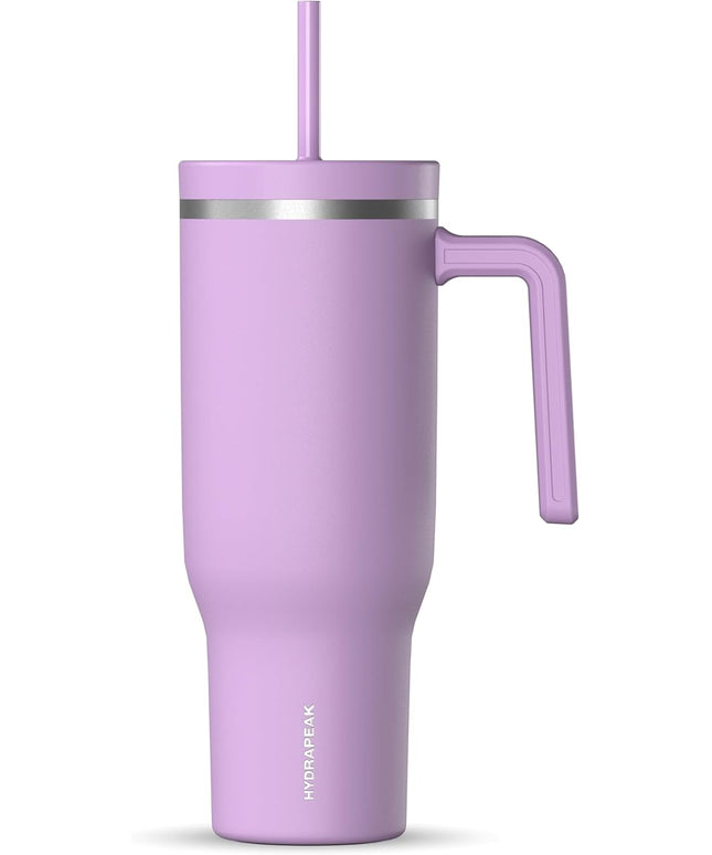 Hydrapeak Voyager 40 Oz Stainless Steel Tumbler with Handle, Insulated Water Bottle With Straw & Lid, Cupholder Friendly Reusable Travel Mug (Mauve)