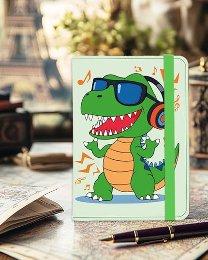 Dinosaur Passport Holder Cover Cute Green Travel Wallet Passport Case with Credit Card Slots for Women Men Travelling Essentials for Flying