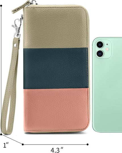 Moflycom Womens Wallet RFID Blocking Genuine Leather Multi Credit Card Large Capacity Zip Around Clutch Travel Purse Wristlet