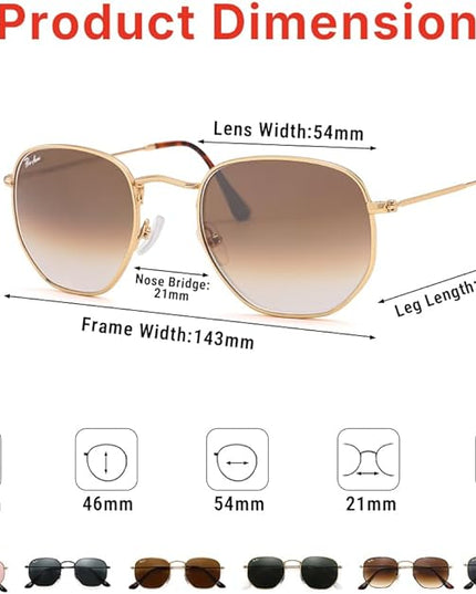Pro Acme Small Square Sunglasses for Women Men 100% Real Glass Lens Hexagonal Frame
