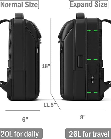 Expandable Travel Backpack, Business Laptop Backpack,Commute Backpack with USB Charging Port fit 15.6 Inch Laptop