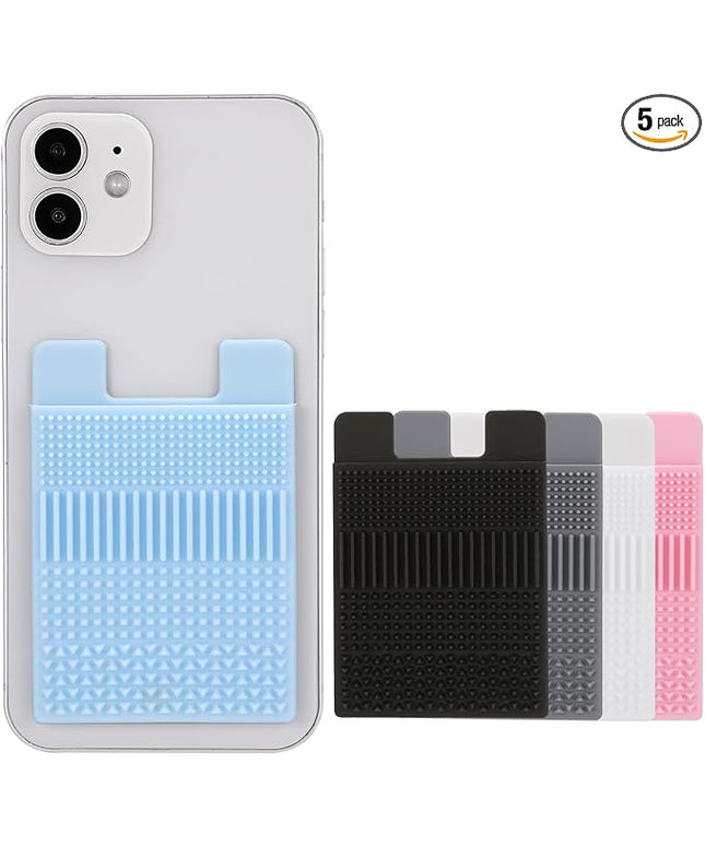 Textured Phone Wallet Stick On, 5 Pack Sensory Card Holder for Back of Phone Case, Stress Relief for Anxiety Autism ADHD, Silicone Adhesive Pocket for Cards Cash, Fidget Toys for Work, School, Travel