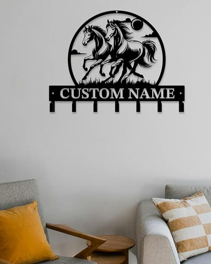 Personalized Custom Name Farm Horse Wall Key Hooks,Metal Horse Art Clothes Hooks,Metal Horse Wall Home Storage Decorative,For Front Door, Hallway, Kitchen, Bedroom,Keys,Hats (Style M)