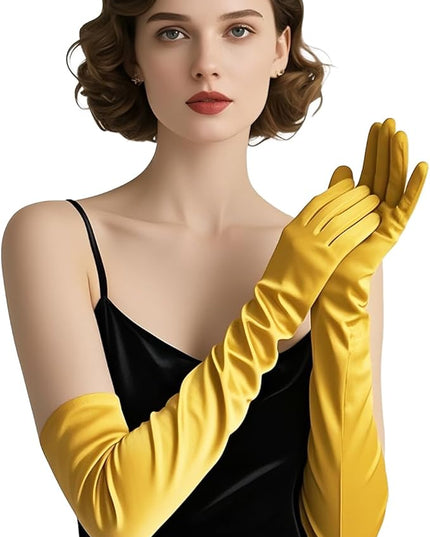 THARAHT Women Long Gloves with Satin Elbow Length for 1920s Opera Tea Party Costumes Bridal Evening Dress