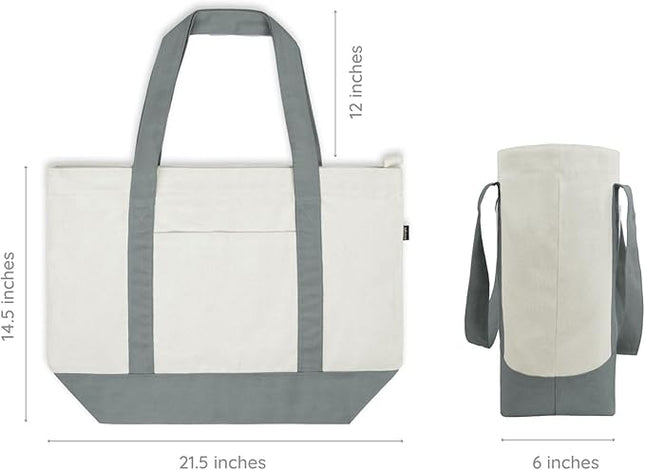 Eco Right Canvas Tote Bag for Women with Zip & Inner Pocket, 100% Organic Cotton Tote Bags for Men, Shopping, Beach