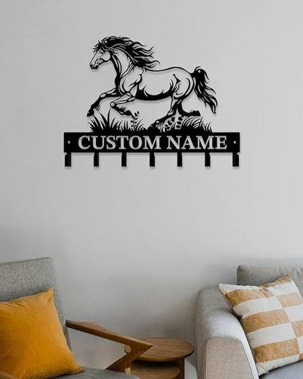 Personalized Custom Name Farm Horse Wall Key Hooks,Metal Horse Art Clothes Hooks,Metal Horse Wall Home Storage Decorative,For Front Door, Hallway, Kitchen, Bedroom,Keys,Hats (Style E)