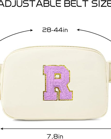 Gitus Gifts for 8 9 10 11 12 Year Old Girls Belt Bag Fanny Pack Crossbody Bags with Initial Letter Patch Cute Stuff Birthday Gifts for Teen Girls Women Personalized Trend Stuff (Ivory-R)