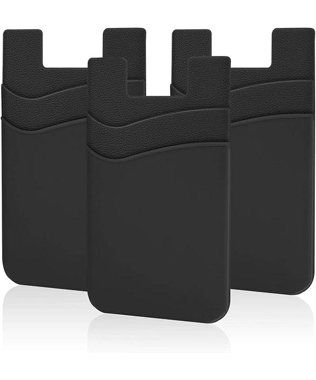 SHANSHUI Phone Wallet, 3 Pack Credit Card Holder for Black of Phone Wallet Stick On 2 Slots Pocket for Almost Smartphones