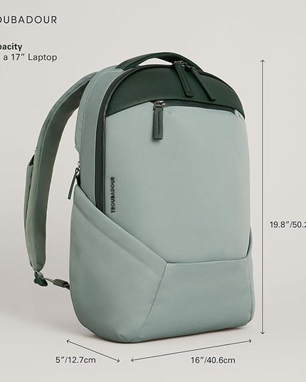 Troubadour Apex 4.0-22L Premium Laptop Backpack - Ergonomic & Water Resistant - Designed for Work and Travel - Green Smoke