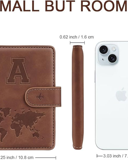 Passport Holder Wallet Cover Personalized Letter A-Z Travel Wallet RFID Blocking Passport Cover Wallet Case for Travel Passport Book Holders for Women and Men, Brown-A
