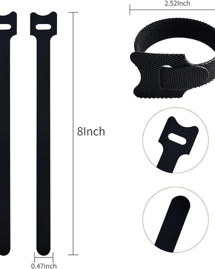 8 Inches Black Reusable Cable Ties,Multi-purpose Adjustable Cord Straps, Cable Organizer,Cord Wrap and Hook Loop Cords Management,Adjustable Cord Ties for Organizing Home, Office, Data Centers,56 PCS