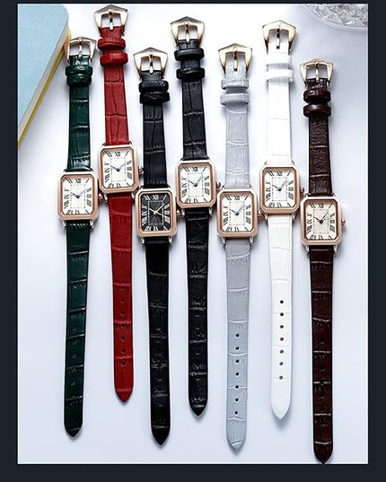 PASOY Vintage Womens Watch Analog Quartz Waterproof Ladies Watches for Women with Leather Strap Square Dial