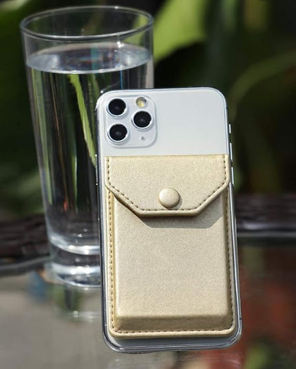 Card Holder for Back of Phone Adhesive Cell Phone Leather Wallet Stick On Card Holder Credit Card Holder Pocket for Men Women RFID Blocking Covers Gold
