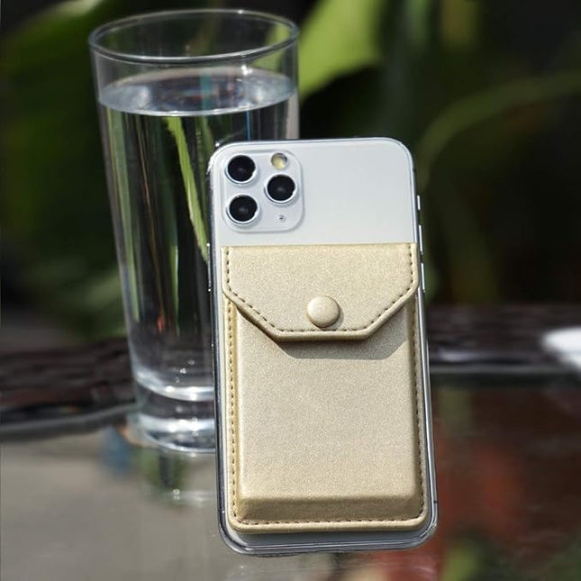 Card Holder for Back of Phone Adhesive Cell Phone Leather Wallet Stick On Card Holder Credit Card Holder Pocket for Men Women RFID Blocking Covers Gold