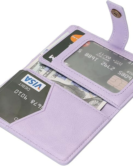 Ultra-Thin Magnetic Wallet Card Holder for iPhone and All MagSafe Protective Cases，Premium PU leather, powerful magnetic closure, stand function, 6 card slots (Purple)
