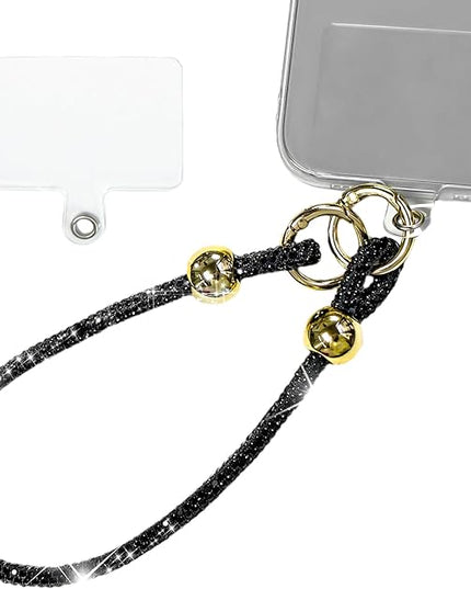 Glitter Phone Wrist Strap for Women Men - Sparkling Rhinestone Design Phone Bracelet Keychain, Anti-Lost Cellphone Lanyard for Mobile, Bag & Key Accessories (Z-Black)