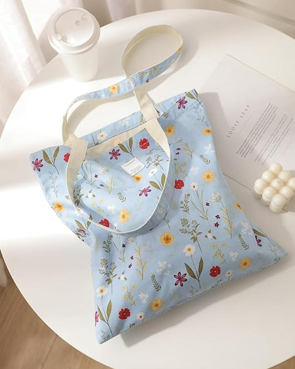 Floral Cotton Canvas Tote Bag for Women: 14x15 Inches Reusable Grocery Bag for Work, School, Travel, Gym