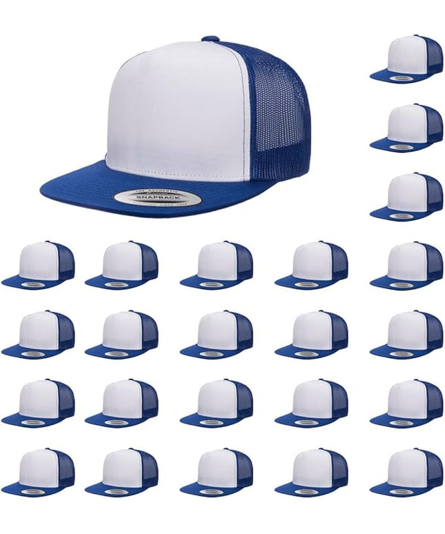 Yupoong 5-Panel YP Classic Trucker Cap | High Profile Flat Visor Snapback | OSFM | Bulk Packs Available