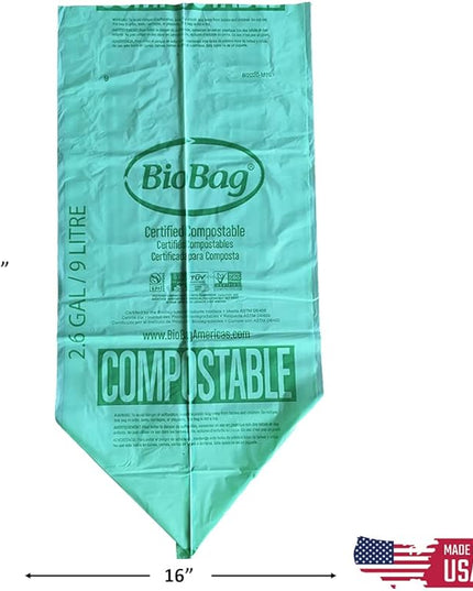 2.6 Gallon Compostable Food Scrap Bags by BioBag, 100 Count, BPI Certified, Meets ASTM D6400 Standards, Made in USA, Kitchen Counter Bin Liners