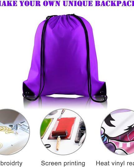 KUUQA 100Pcs Purple Drawstring Backpack Bag Bulk Drawstring Bags String Bags Storage Bags Gym Backpack for Sport Gym Traveling