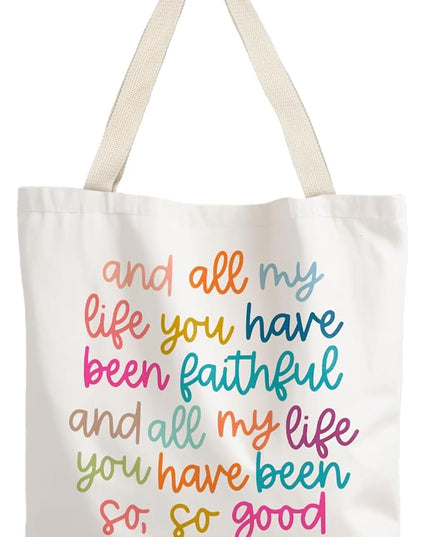All My Life You Have Been Faithful Christian Bible Verse Tote Bag, Religious & Bible Verse Gifts for Women, Reusable Grocery Bags