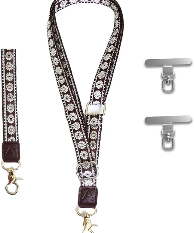 LEMEDE Wrist Keychain and Adjustable Phone Lanyard, Silver Hook Phone Crossbody Strap with 360° Rotating Phone Pads