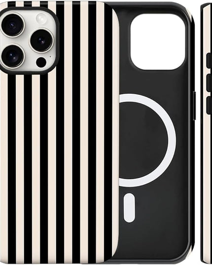Magnetic for iPhone 11 Case Cute Stripes Phone Case, Shockproof Slim TPU and Hard PC Protective Phone Cover Compatible with MagSafe Designed for Women Girls, Black and White