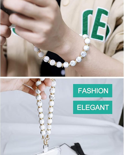 Marble Beaded Phone Wrist Strap, Cellphone Lanyard with Tether Tab, Hands-Free Wristlet Bracelet
