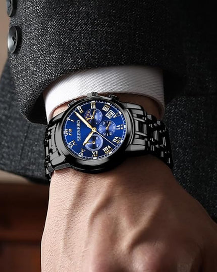 Watches for Men Business Dress Analog Quartz Roman Luminous Dial Wrist Watch with Calendar Stainless Steel Band Waterproof with Tool Luxury Casua & Relojes para Hombres for Mens Gifts