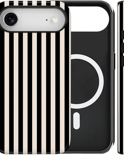 Magnetic for iPhone 17 Air Case Cute Stripes Phone Case, Shockproof Slim TPU and Hard PC Protective Phone Cover Compatible with MagSafe Designed for Women Girls, Black and White