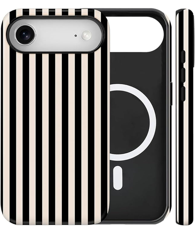 Magnetic for iPhone 17 Air Case Cute Stripes Phone Case, Shockproof Slim TPU and Hard PC Protective Phone Cover Compatible with MagSafe Designed for Women Girls, Black and White