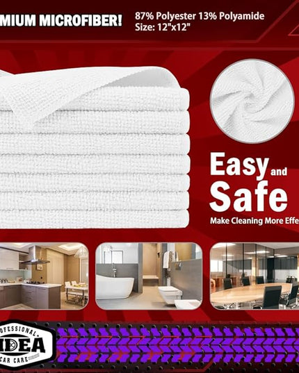 AIDEA Microfiber Cleaning Cloth White 20PK, Microfiber Towels for Cars, Premium Car Cloths, Dusting Cloth Lint Free Cleaning Rags for SUVs, House, Kitchen, Window, Workshops,12×12"
