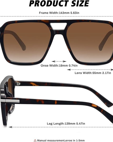 Retro Aviator Sunglasses for Women Men Trendy Classic Square 70s 80s 90s Vintage Shades Double Bridge Aviators FZN813