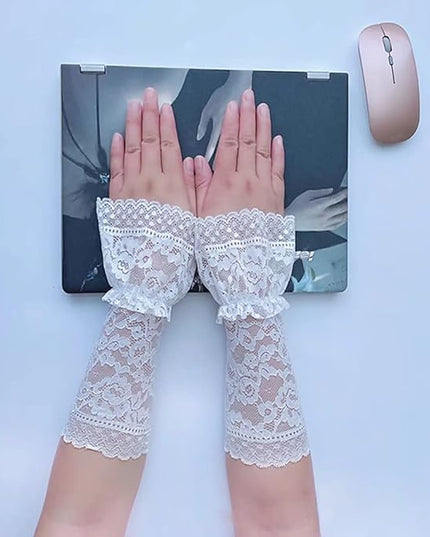 Women's Short Lace Gloves Fingerless for Driving Wedding Wrist Length Bridal Prom Gloves