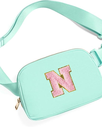 Gitus Belt Bag Fanny Pack Crossbody Bags with Initial Letter Patch Cute Stuff Birthday Gifts for Teenager Girls Trendy Preppy Stuff for Teen Girls Cool Stuff for Teens (Mint Green-N)