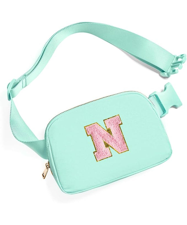 Gitus Belt Bag Fanny Pack Crossbody Bags with Initial Letter Patch Cute Stuff Birthday Gifts for Teenager Girls Trendy Preppy Stuff for Teen Girls Cool Stuff for Teens (Mint Green-N)