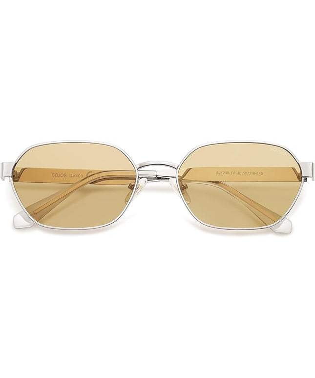 SOJOS Trendy Polarized Hexagon Sunglasses for Women Men, UV400 Retro Rectangle Shades SJ1238