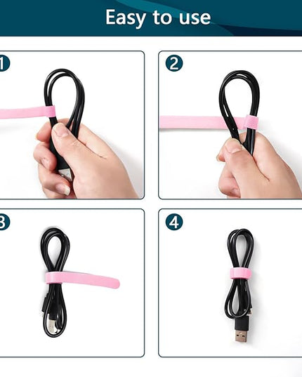 YOVXLO 50PCS 6 Inch Reusable Cable Ties, Adjustable Fastening Ties, Microfiber Cloth for Computer Link Cable Cord Management (Pink)