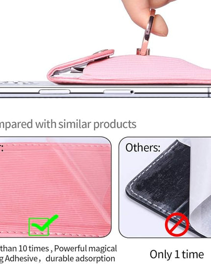 Card Holder & Ring Stand for Smartphones, Stick-on Wallet for iPhone & Android, Adhesive Credit Card Sleeve