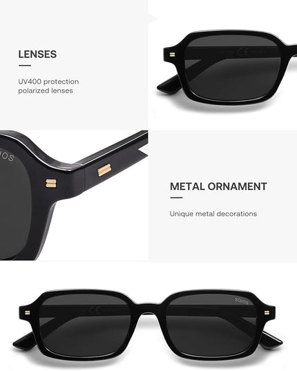 SOJOS Trendy Rectangle Polarized Sunglasses Womens Mens, Small Retro Fashion Thin Slim Square Sunnies SJ2610