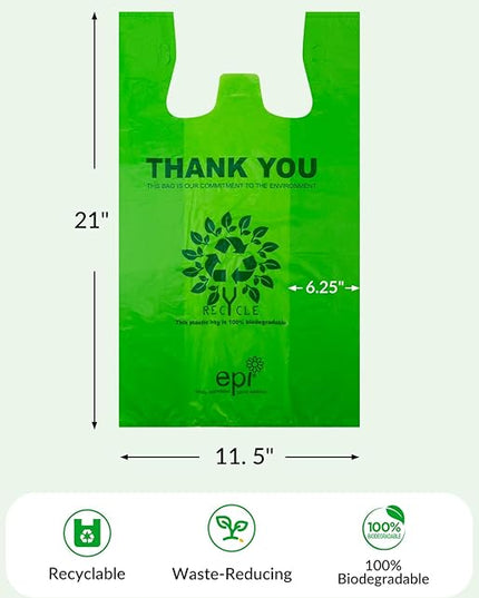 [500 per box] | Recyclable Compostable Reusable Biodegradable Plastic T-Shirt Bags | Grocery Shopping Bags | Green Eco Plastic Bags (500 per box) | T-Shirt Carryout Bags 500 count Restaurant Quality, Durable, Reusable and Econ Friendly | Measures 11. 5...
