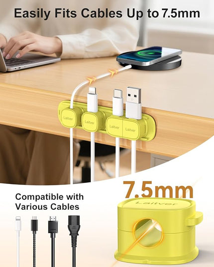 6 Pack Magnetic Cable Clips [1s Open/Lock], Laitver Cord Organizer Holder Strong Adhesive Desk Cable Management- Organize Charging Cords Neatly for Home, Office, Car,Desk, Nightstand-Emerald Green