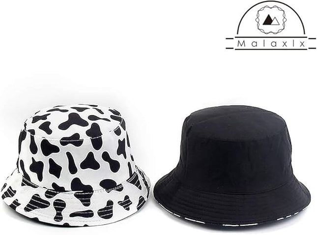 Malaxlx Unisex Bucket Hat Beach Sun Hat Aesthetic Fishing Hat for Men Women Teens, Reversible Double-Side-Wear